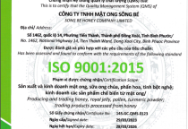 Mật ong Sông Bé được cấp giấy chứng nhận ISO 9001 : 2015