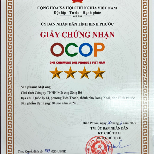 Các chứng nhận Mật Ong Sông Bé đã đạt được